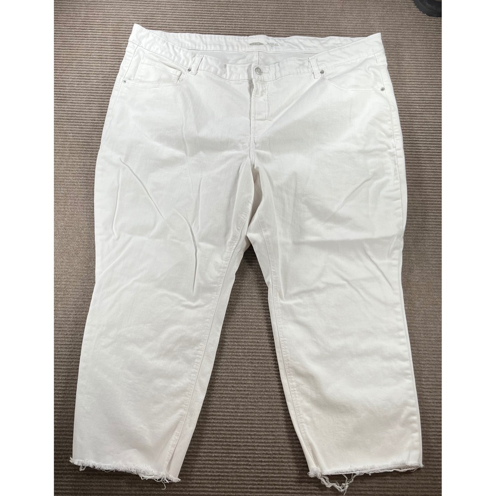 Old Navy Power Jean Perfect Straight Ankle White Raw Hem Jeans Plus 28